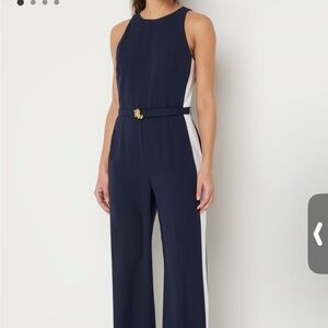 Lauren Ralph Lauren Blue and White Jumpsuit with Wide-Leg SilhouetteMISSING BELT
